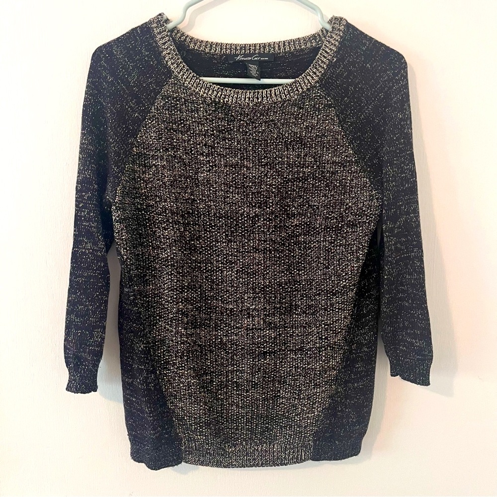 Kenneth Cole New York Shimmer Crewneck Sweater Gold Metallic XSP